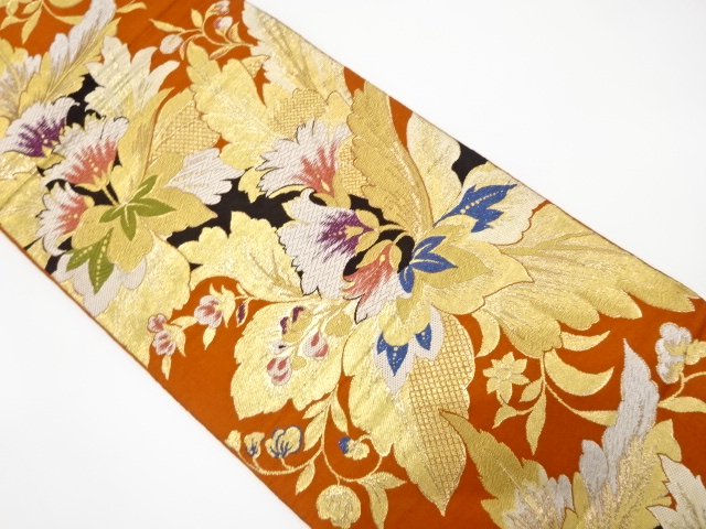 JAPANESE KIMONO / ANTIQUE FUKURO OBI / WOVEN FLORAL SARASA